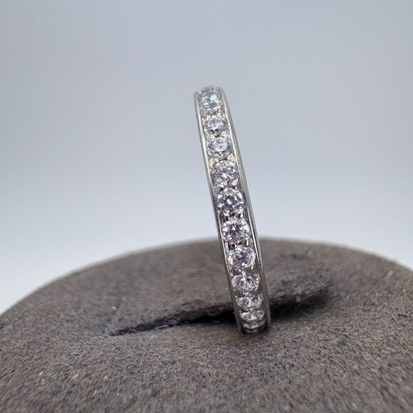 VTG Solid Sterling Silver 925 Cubic Zirconia Pavé Set Band Ring Size 6.75 - Picture 3 of 9